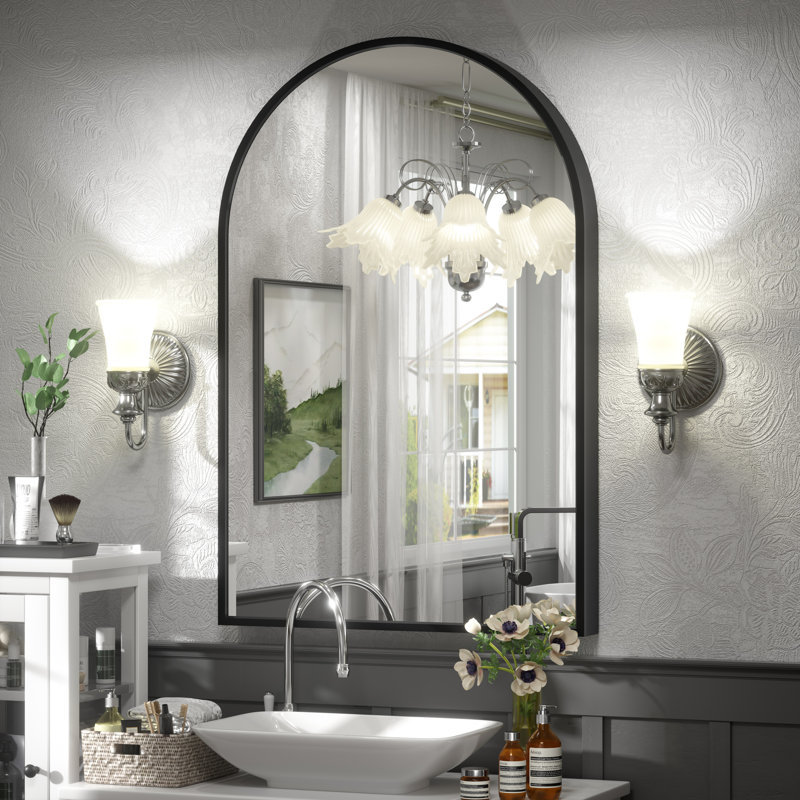 Amara Tempered Glass and Aluminum Alloy Framed French Cleat Mounted Wall Mirror with 5-Year Warranty, 36" x 24", Matte Black