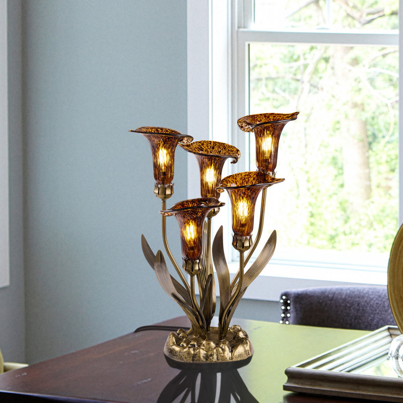 20"H Hand Blown Glass 5 Calla Lily Uplight Accent Lamp - , Brown