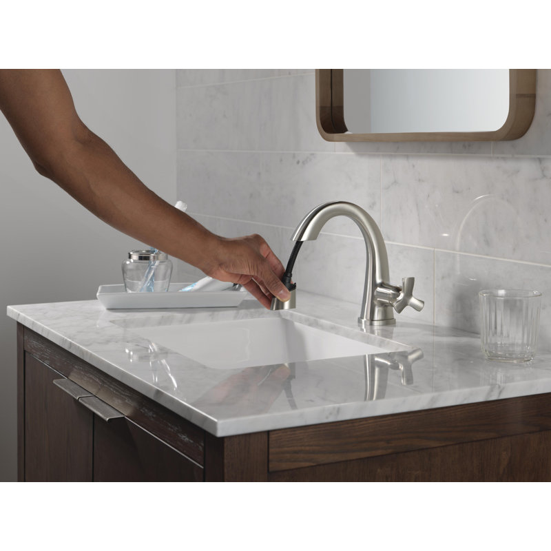 Robinet de salle de bain à un trou avec douchette extractible Stryke, Argent argent
