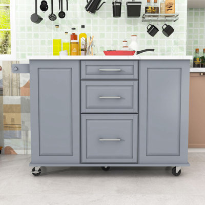 Rolling Kitchen Island with Drawers, Drop Leaf and Pull Out Cabinet Organizer