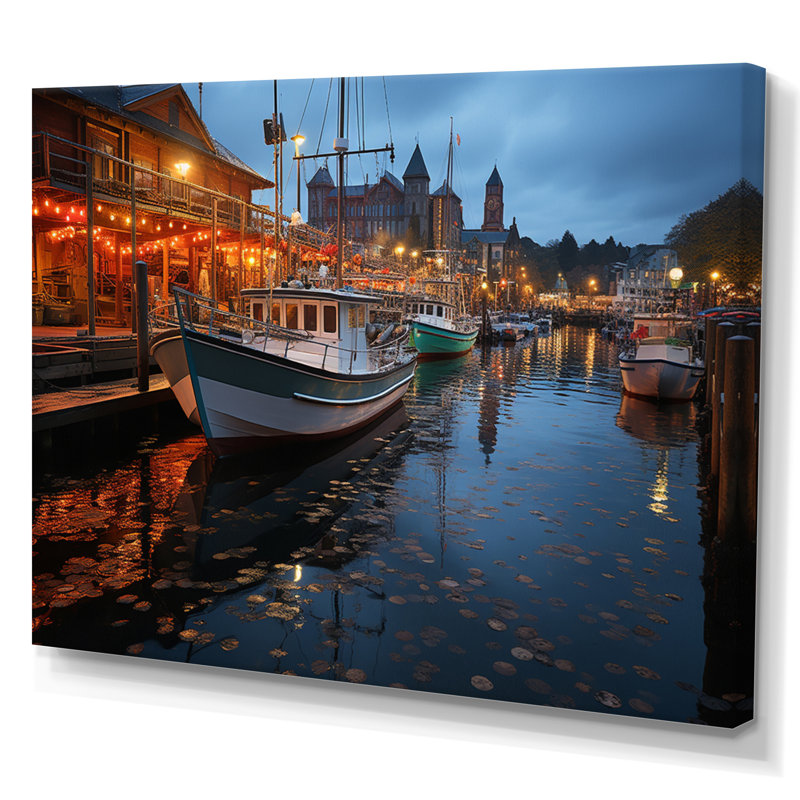 " Port Harbor Lights ", Wrapped Canvas, 12" H x 20" W x 1" D
