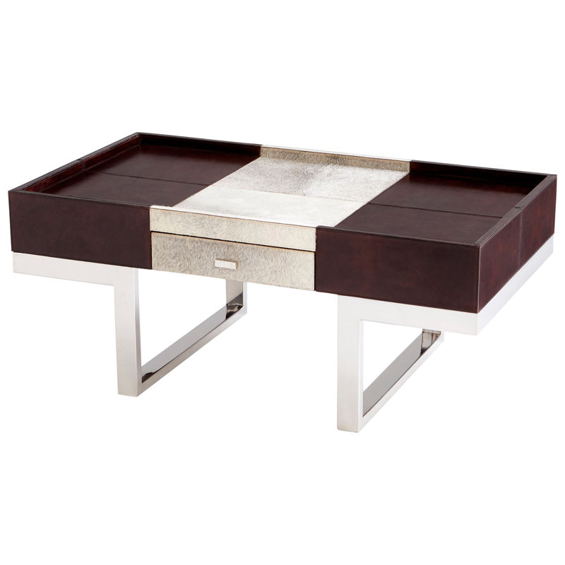 Curtis Rectangular Gray and Brown Metal Coffee Table with Storage