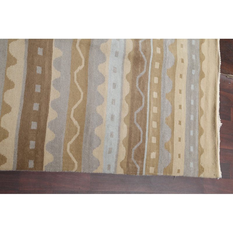 Tapis oriental rayé en laine 8 x 10