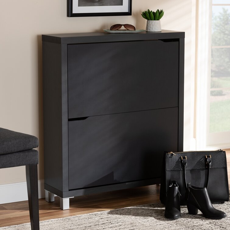 Out Racks Simms Finished Wood Shoe Storage Cabinet with 4 Fold Gray - Baxton Studio