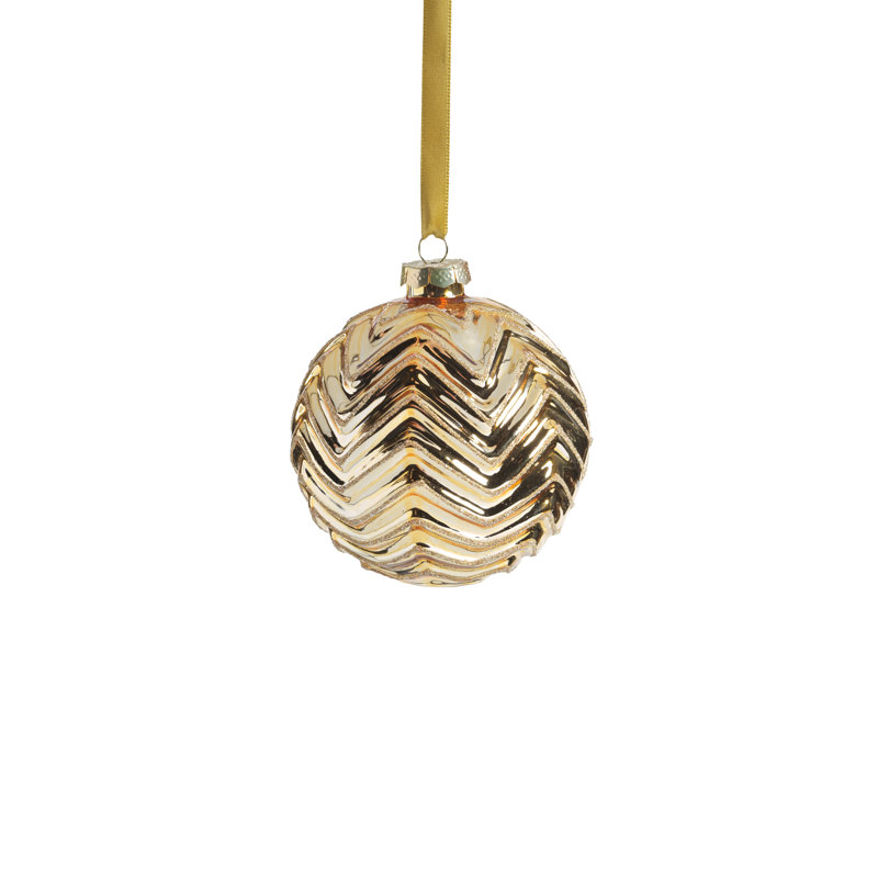 Ensemble de 6 boules en verre à chevrons métalliques Trieste, H 4 po x l 4 po x P 4 po, Or