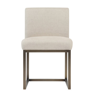 Kim Beige Linen Chair In Brass