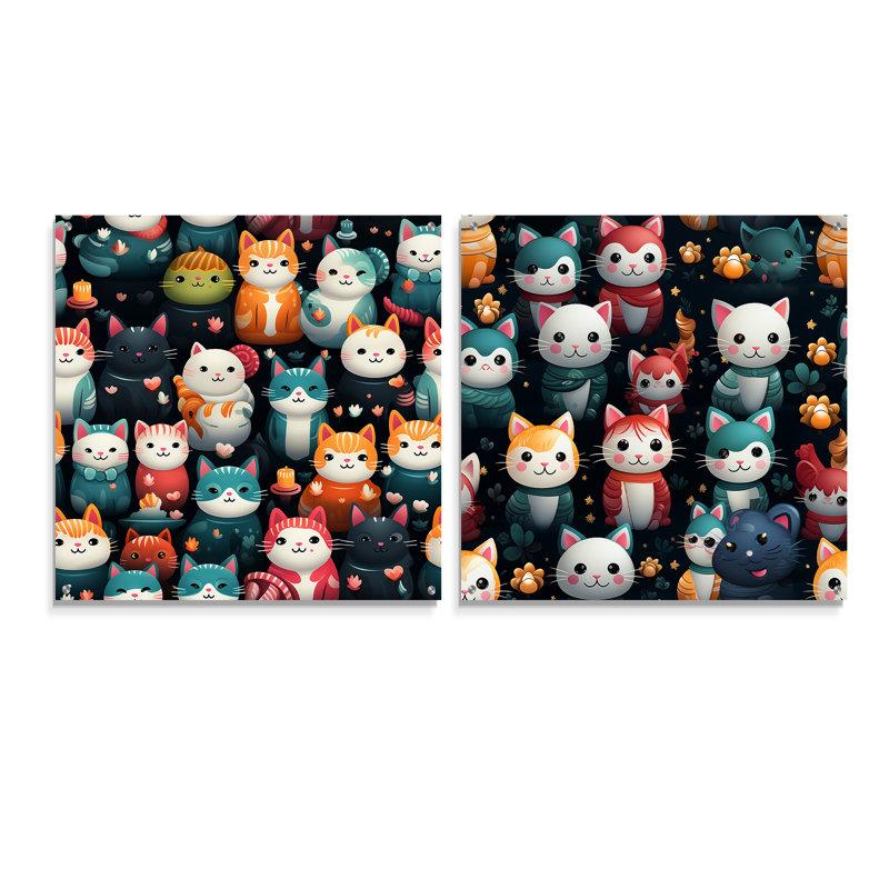 «Maneki Neko Lucky Cat For Kids», ensemble de 2 verres muraux en acrylique, H 36 po x l 73 po