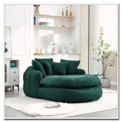 Canapé surdimensionné rembourré à billes ovale, canapé paresseux avec 3 grands coussins et 2 petits coussins, dossier enveloppant pour adultes, fauteuil à billes en chenille