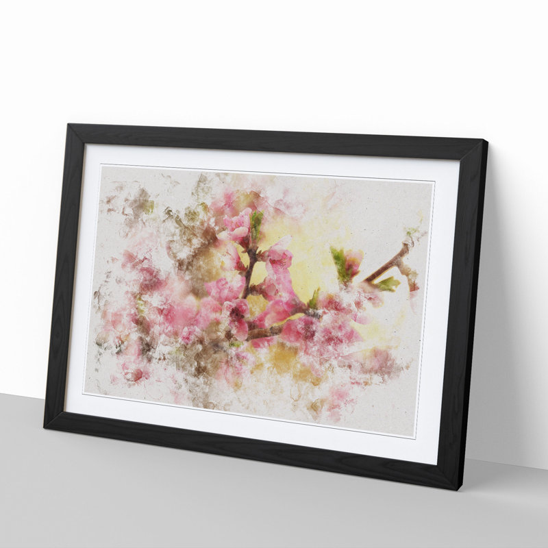 Cherry Blossom Flowers - Picture Frame Painting, 48cm H x 65cm W x 2cm D, Black Framed
