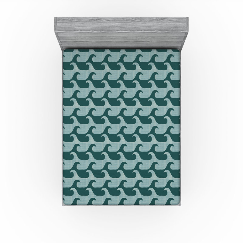 Ambesonne Nature Fitted Sheet Leaves Botanical Style Art, Hunter Green/Cadet Blue Abstract, King Fitted Sheet