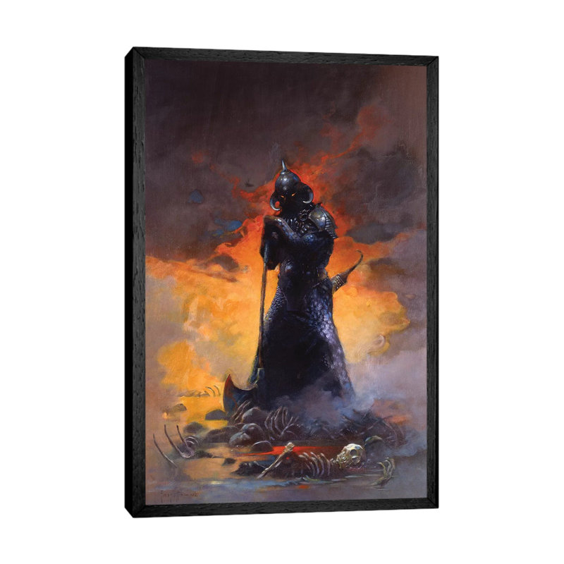 Death Dealer III by Frank Frazetta - Painting on Canvas, 101.6 cm H x 66.04 cm W, Black Framed