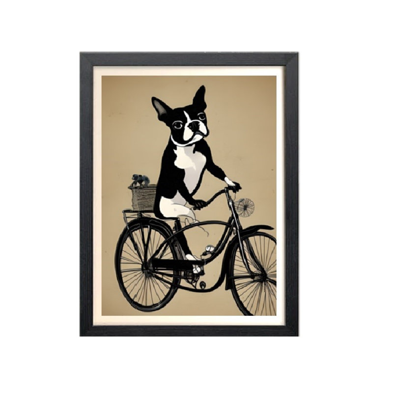 Boston Terrier On Vintage Bicycle - No Frame Print