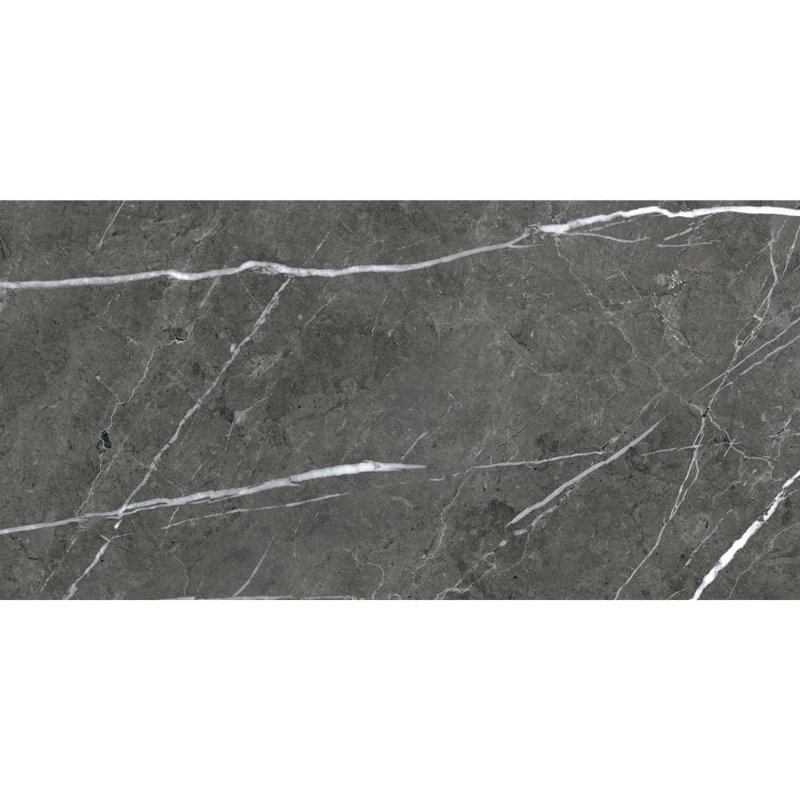 Carrelage mural et de sol Opera 12" x 24" en porcelaine brillante aspect marbre, Gris