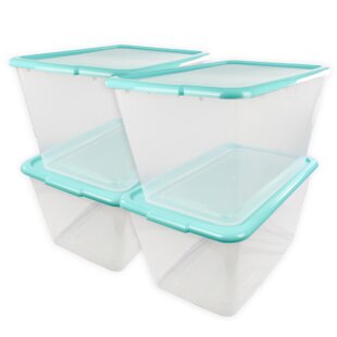 Sterilite 18 Gallon Tote Box Plastic, Bleached Teal 