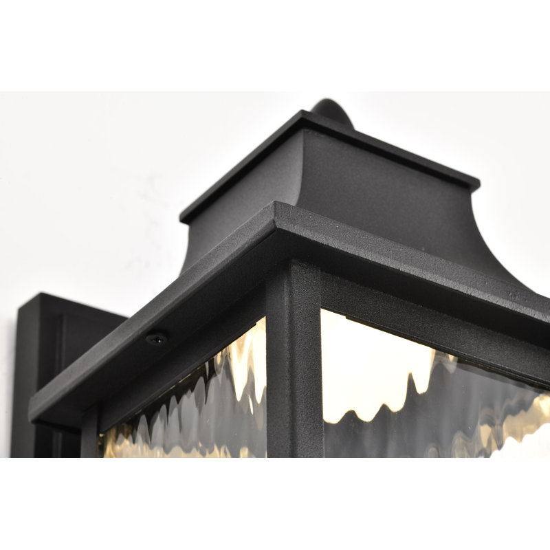 Austen Matte Black and Clear Water Glass Smart Outdoor Wall Lantern