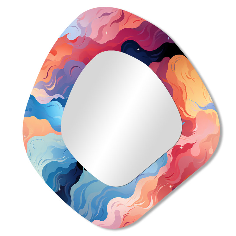 Celestial Disguise Undulation II - Abstract Unique Shape Decorative Wall Mirror, Modern Freeform Mirror, Printed Metal Art