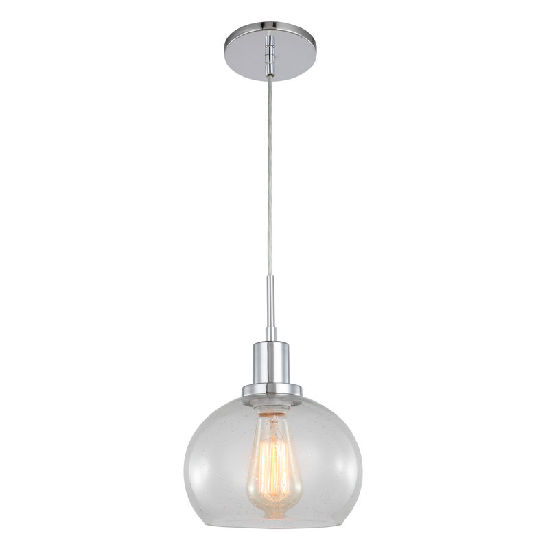 Luminaire suspendu en forme de dôme à 1 lumière Glassman, Chrome, Verre puceux transparent