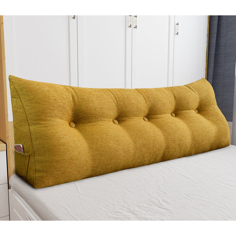 Sit-up Back Comfort Large Triangular Bolster Headboard Reading Wedge Pillow Compression, Queen, Yellow