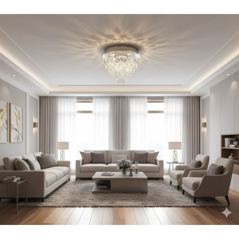 Plafonnier encastré en cristal 6 lumières Transitional, Chrome