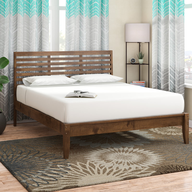 Allis Solid Wood Slat Headboard Design Bed, Queen