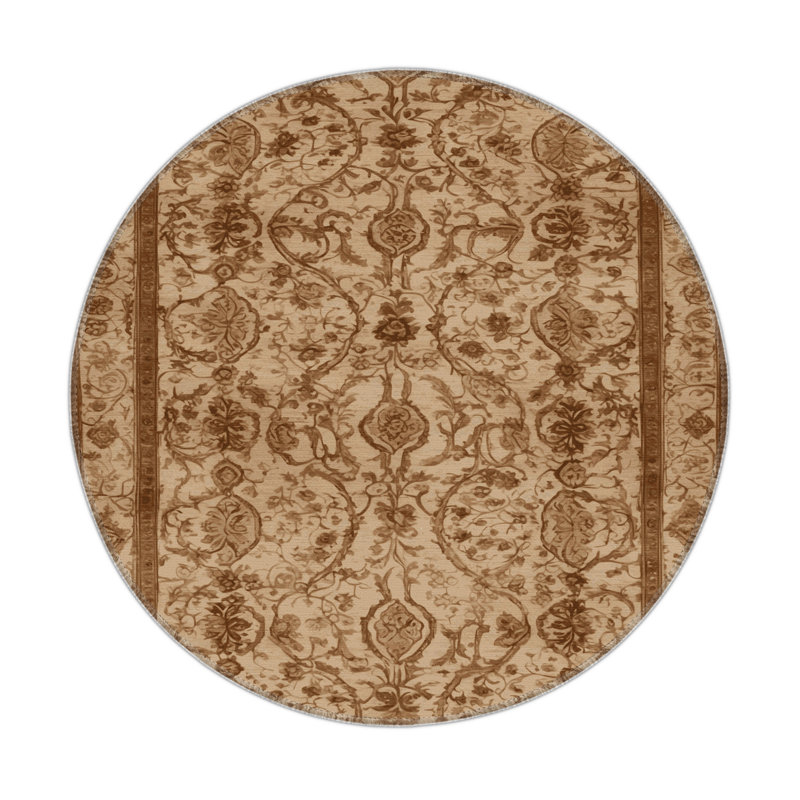 Tapis d'intérieur et d'extérieur persan beige, Rond 5 pi
