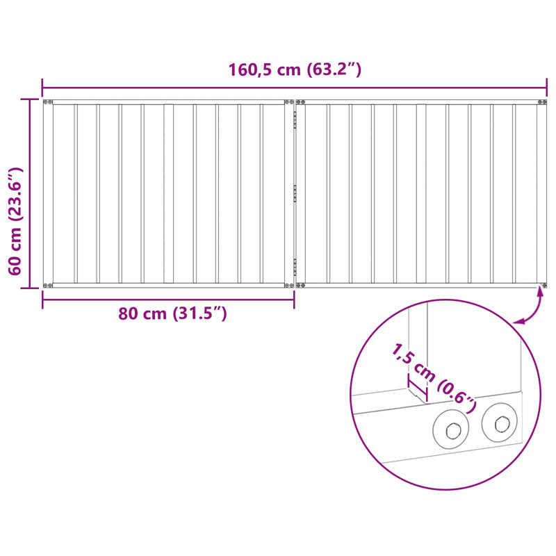 Galvanised Steel Free Standing Pet Gate, 60cm H x 160.5cm W x 1.5cm D