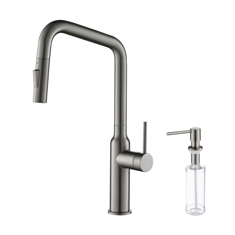 KIBI Macon Pull Down Kitchen Faucet, Titanium, With Soap Dispenser