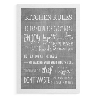 Neutral Kicthen Rules -Canvas Print Only - NOT FRAMED