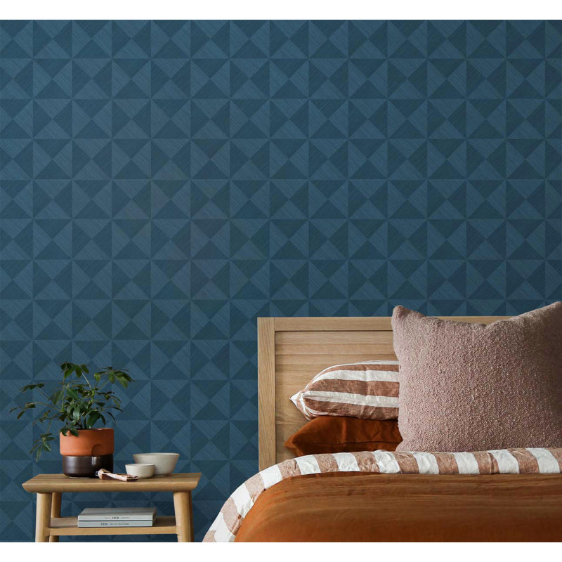 Geometric Vinyl Peel & Stick Wallpaper Roll, Denim Blue