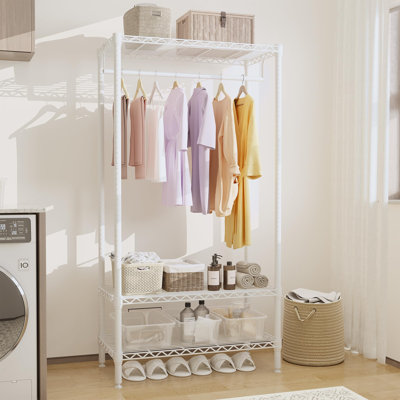 Clothes Rack, 3-Tier Garment Rack with Adjustable Shelves, Freestanding Closet 17.7"D x 35.4"W x 68.9"H, 600 Lbs Capacity, White