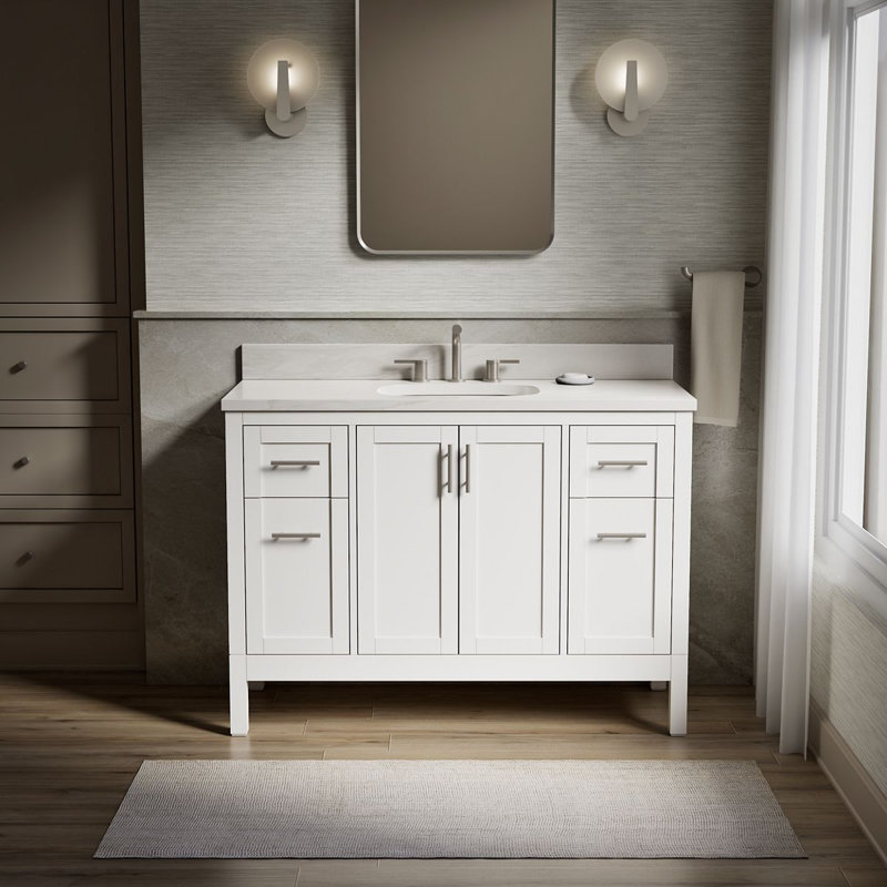 49" Single Bathroom Vanity Set, White, White