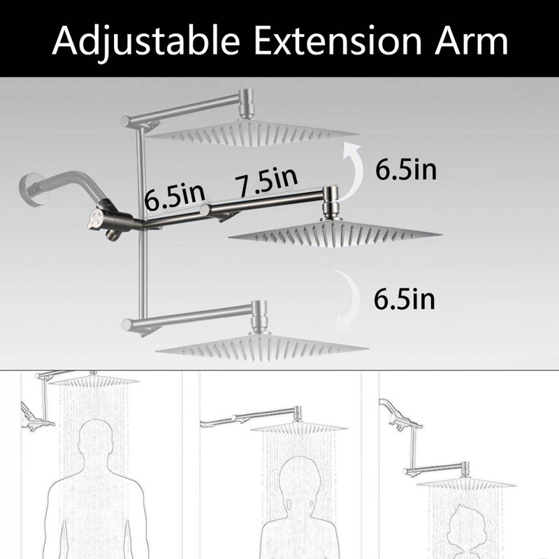 12" Metal Rain Shower Head With Handheld Spray Combo, Adjustable Extension Arm, 71 Inch Hose, Brushed Nickel