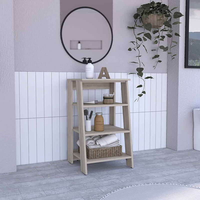 Armoire à linge Jenne, quatre tablettes ouvertes, finition gris clair, Light Grey, 29.74" H x 17.3" W x 16.9" D