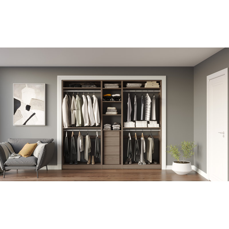 Closet System Reach-In Sets 36/18/36 Inches, 84"H x 90"W x 16"D, Brown