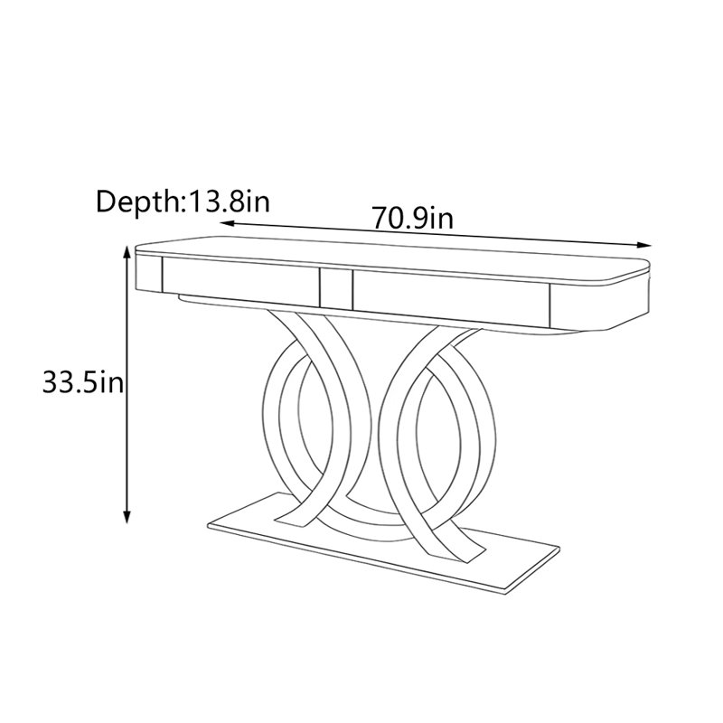 Console de luxe italienne, H 33,5 po x l 70,9 po x P 13,8 po, Doré