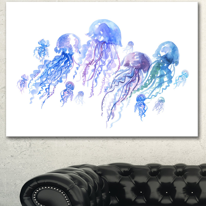 «Blue Purple Jellyfish Group», impression sur toile tendue, H 16 po x l 32 po