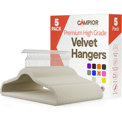 Paquet de 5 cintres en velours ivoire - Crochet pivotant à 360 °, cintres antidérapants et peu encombrants, capacité de poids de 11 lb - Finition en velours lisse pour des vêtements sans plis et une organisation sans effort