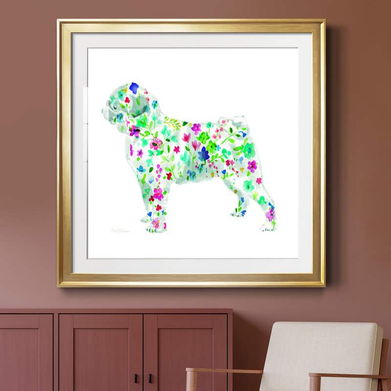 Tapisserie carlin - peinture encadrée, Papier encadré doré, H 34,5 po x l 34,5 po x P 1,5 po