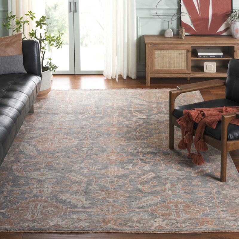 Tapis oriental en laine / viscose noué à la main bleu clair / gris Izmir, Rectangle 8 po x 10 po