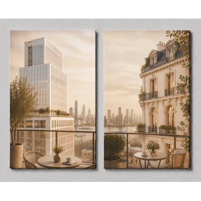 Très grand ensemble de 2 impressions sur toile neutres, art urbain moderne sur balcon urbain, impression sur toile 24 x 36 pouces