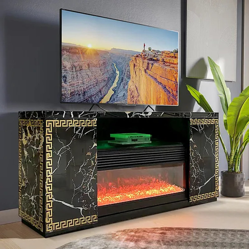 VERSA TV STAND with Fireplace, Black
