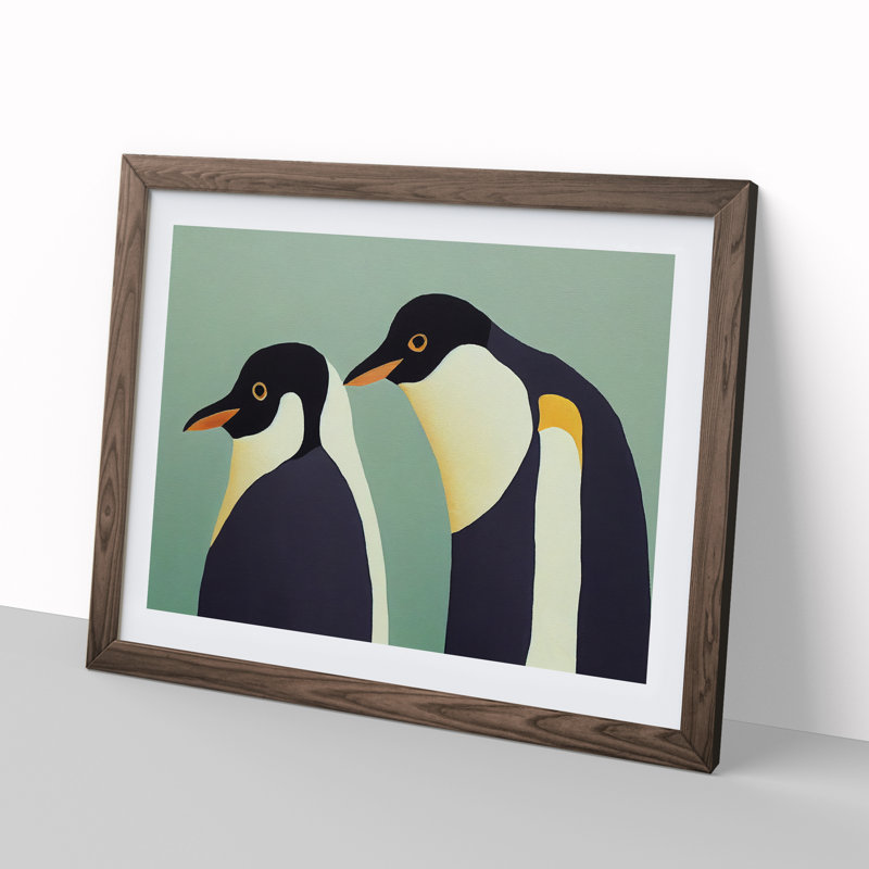 The Two Penguins Vol.2 Abstract - Single Picture Frame Print, 46cm H x 64cm W x 2cm D, Walnut Framed