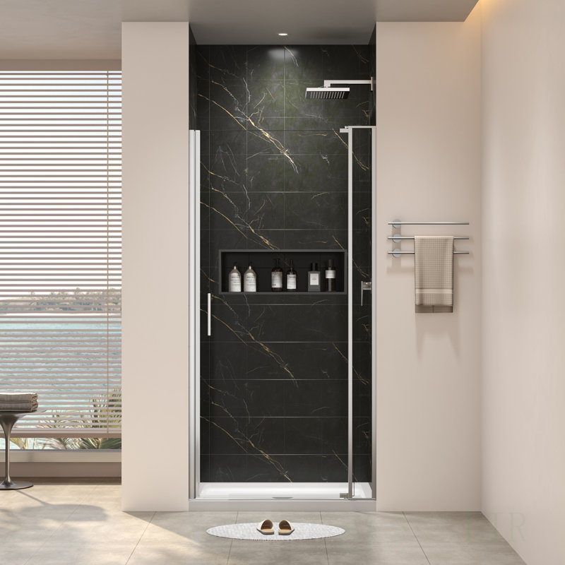Universal Pivot Shower Door With Tempered Glass, Adjustable Wall Channel, And Magnetic Seal For Modern Bathrooms, Shower Door