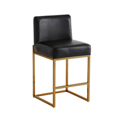 26'' Counter Height Bar Stools Modern Black PU Leather Kitchen Stools with Golden Legs