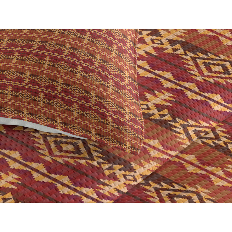 Ethnic Eclectic Polyester Geometric Shapes Coverlet, Queen Bedspread + 2 Shams