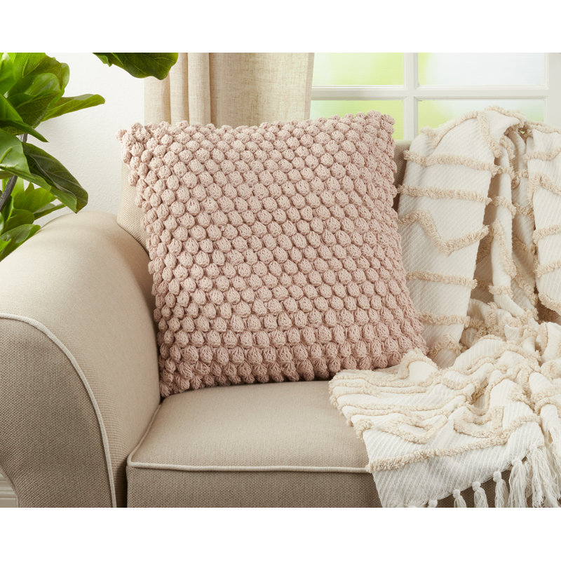 Camargue Cotton Feather 20" Throw Pillow, Pink, 20" H x 20" W