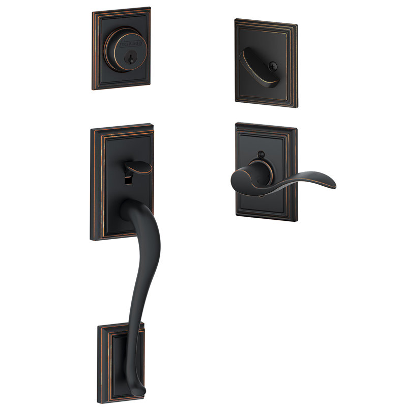 Addison Handleset with Deadbolt and Accent Door Lever and Rosette, Aged Bronze, Yes, Right