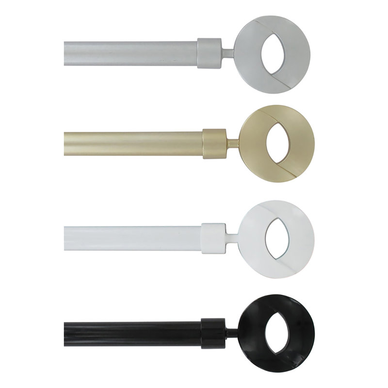 Adjustable Grey Steel Single Curtain Rod Set with Geometric Finials