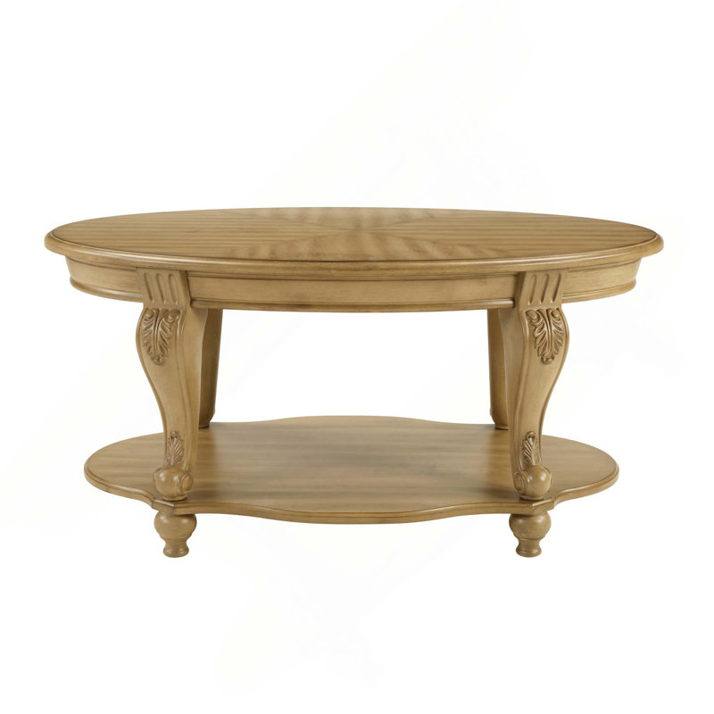 Table basse ovale en bois massif à 2 niveaux de 42 pouces pour le salon avec tablette de rangement ouverte, facile à assembler