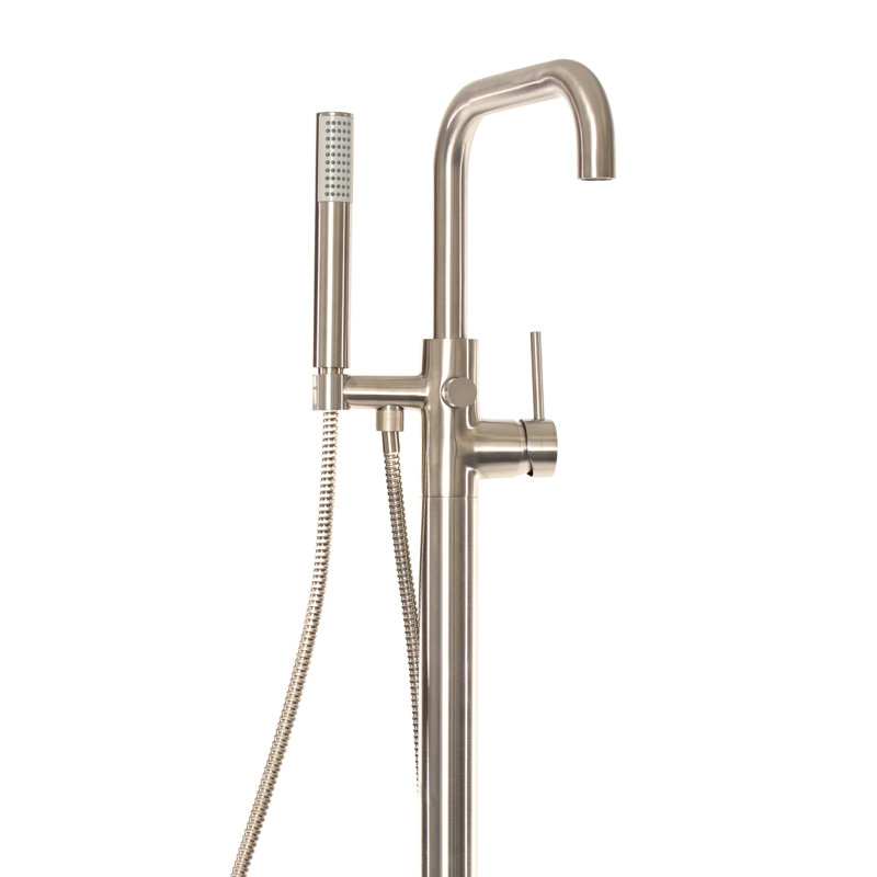 East Square Free Standing Exposed Tub and Hand Shower Set, Polished Nickel